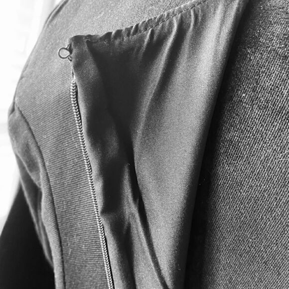 Black Hand-Sewn 100% Wool Padded Dress | Tailored Bodycon | Long Sleeve New - Picture 3 of 4